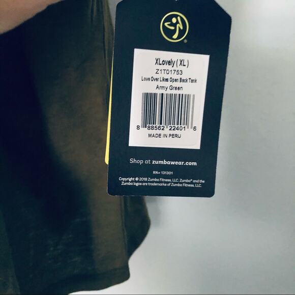 Zumba Dance Women's XL  'Love Over Likes' Open Back Workout Tank Top Green - Picture 5 of 9